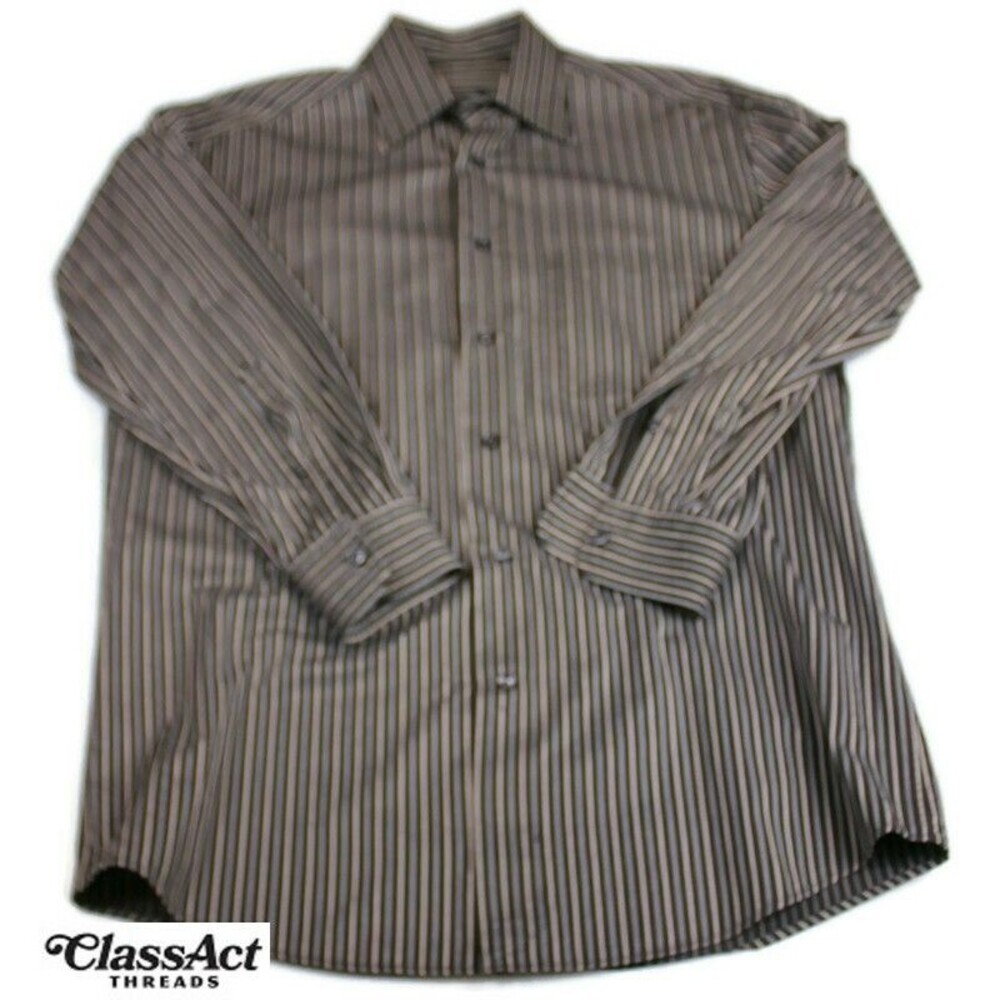 Zanella Shirt Mens Black Striped Textured Button Up Long Sleeve Cotton Itlay M